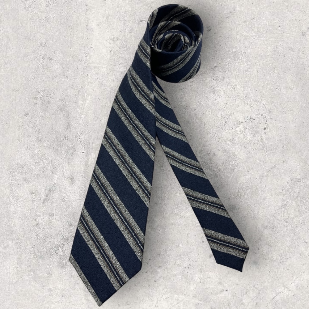 BLACK BROWN 1826 Navy/Gray Striped Wool Blend LUXURY Tie
